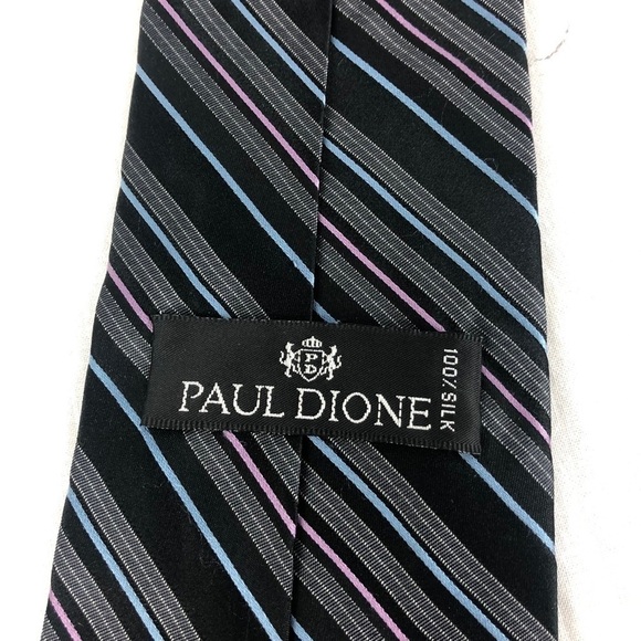 Paul Dione Mens Tie, Black Silver Silk - Picture 3 of 5